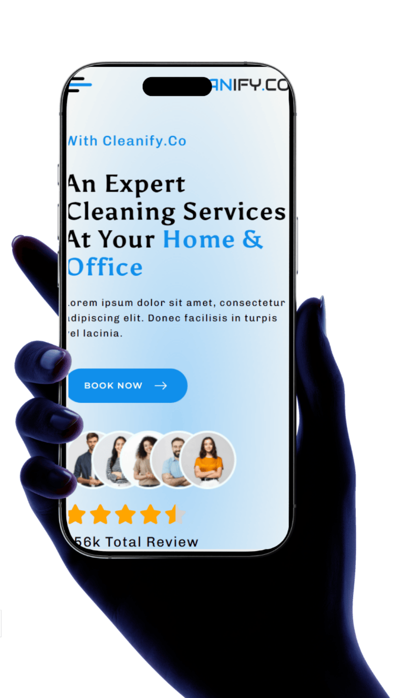 Mock up of a hand holding a cleaning company phone