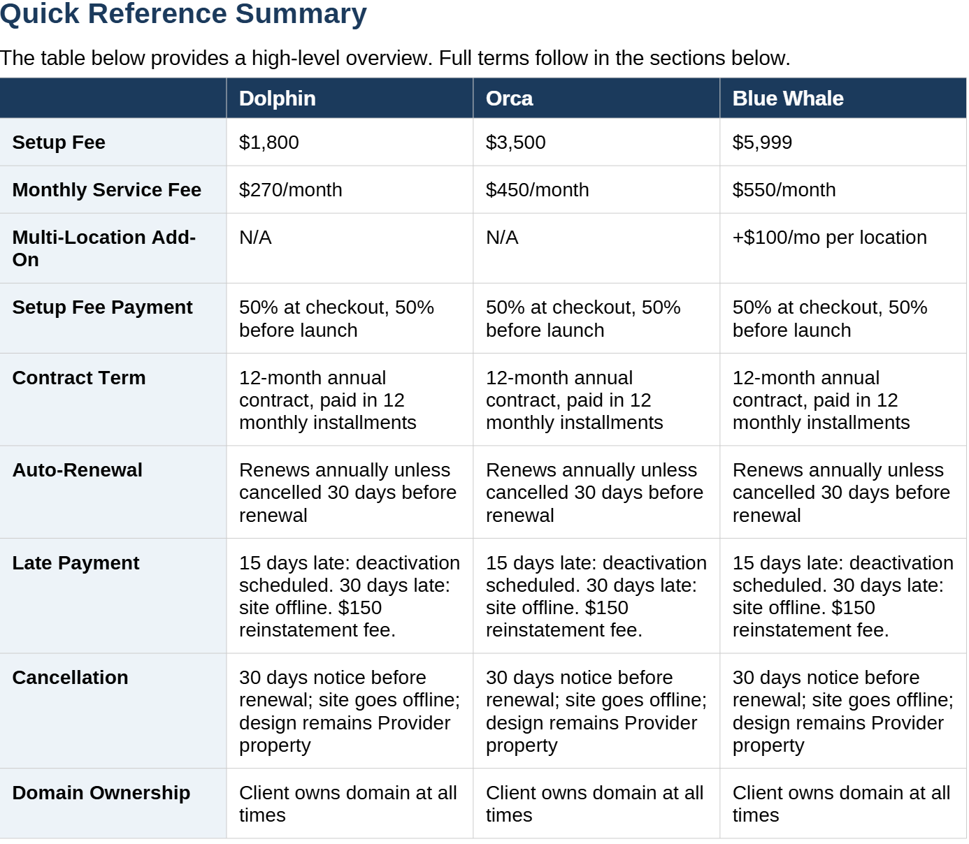 website terms and conditions overview